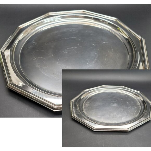 Reed and Barton Tray Set Century Collection Silver Decagon Round Center CR3 - Picture 1 of 13